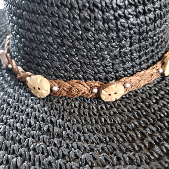Tropical Trends Black Woven Sun Hat with Brown Band - Picture 2 of 5